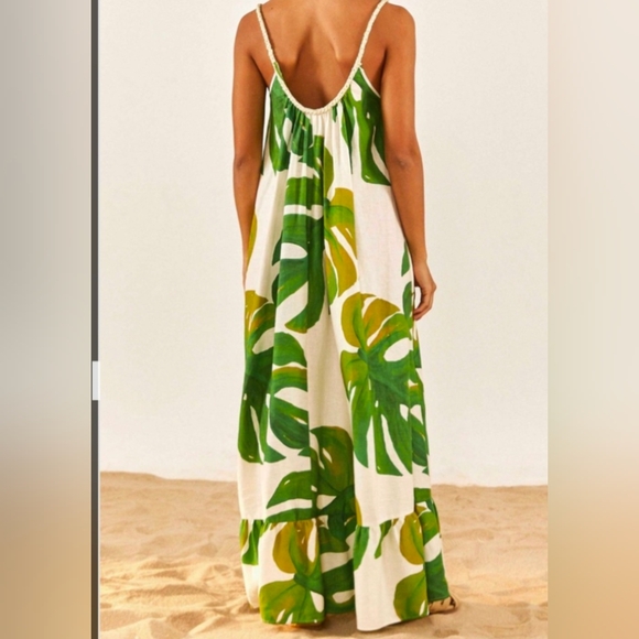 Farm Rio • Monstera Maxi Dress in White/Kelly Green READ - Picture 2 of 7